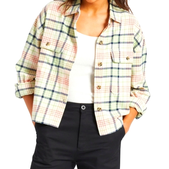 Brixton Bowery Women’s Lightweight Crop Length Fall plaid Flannel Shirt - Picture 1 of 10